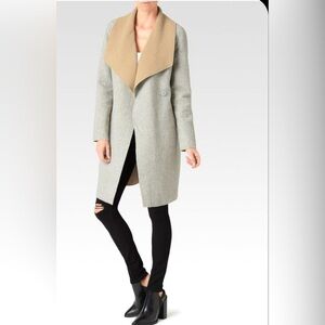Paige Lily Coat Wool blend in Heather Grey/Caramel Modern minimalist,size Large